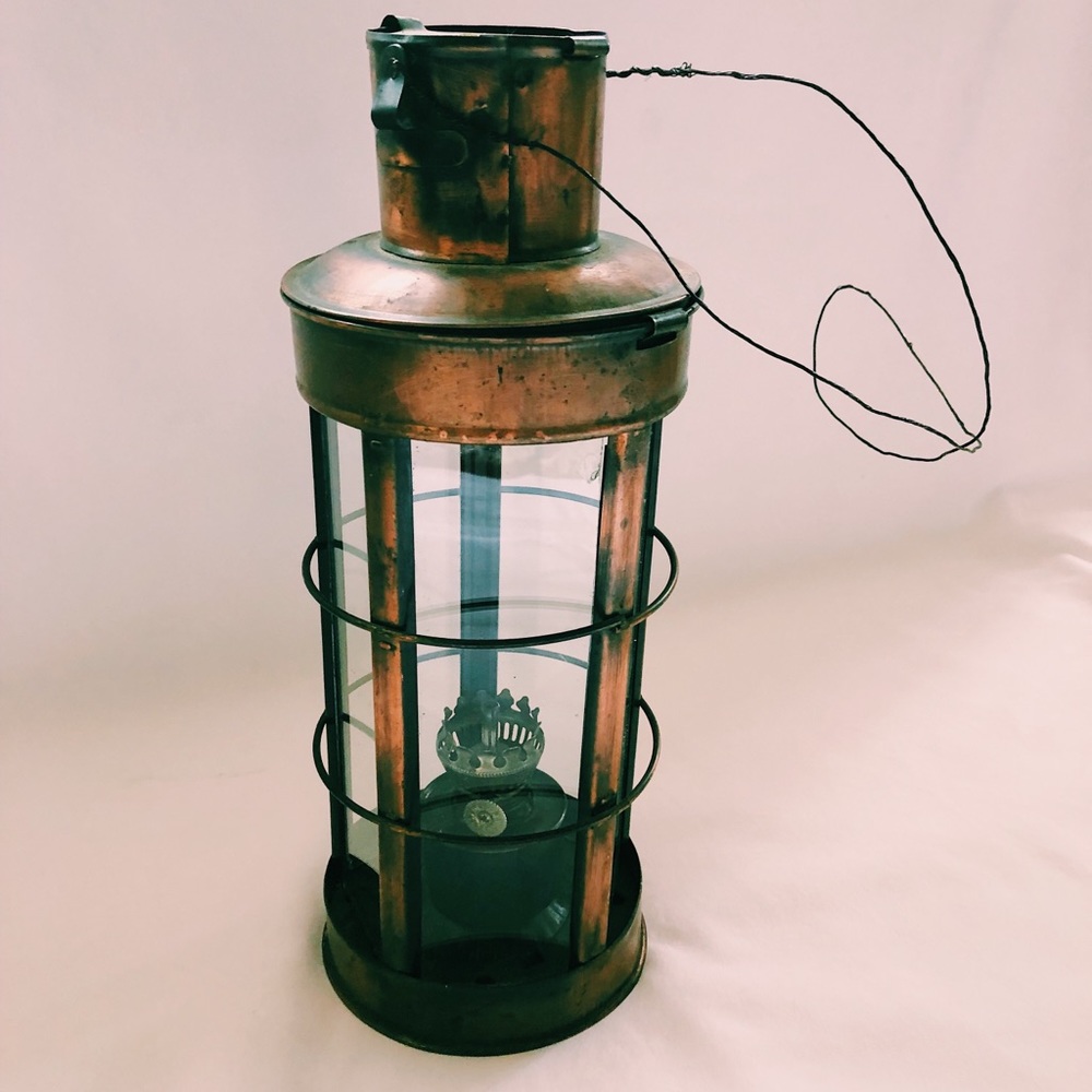 Vintage Rustic Cottage Copper Lantern Light Lamp